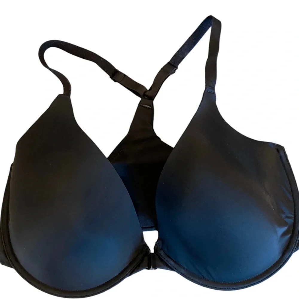 Gillian and O’malley black racer back front clasp bra 34 E DD underwire support